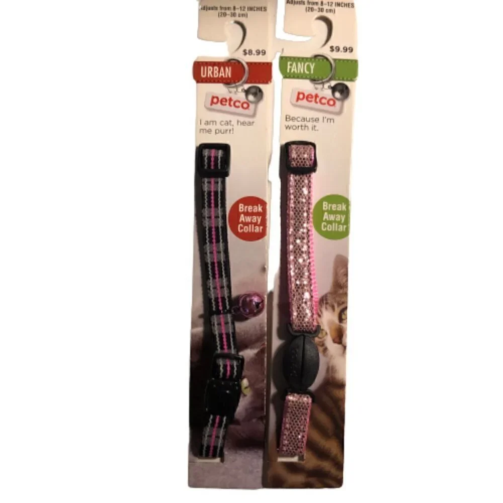🛒 $9 2 pack Cat Breakaway Collars Pink Sparkles & Bell Adjusts to 8